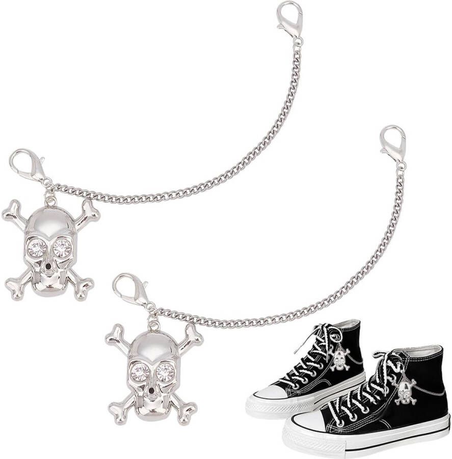 Trankielo Schedel Schoenbedels Ketting Metalen Schoendecoratie Legering Geschikt voor Sneaker Laarzen Sandalen en Casual Schoenen