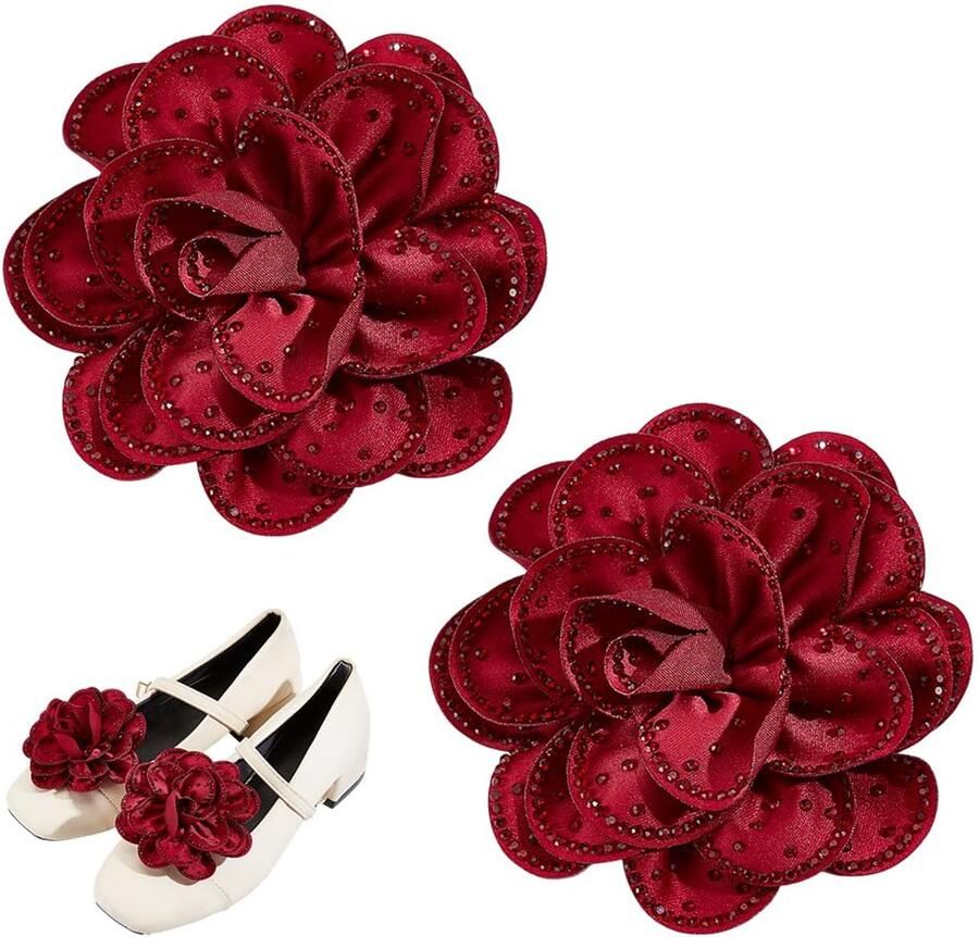 Trankielo 2 Stuks Schoenclips Dames 3D Rozen Design met Strass Perfect voor Hakken en Sandalen