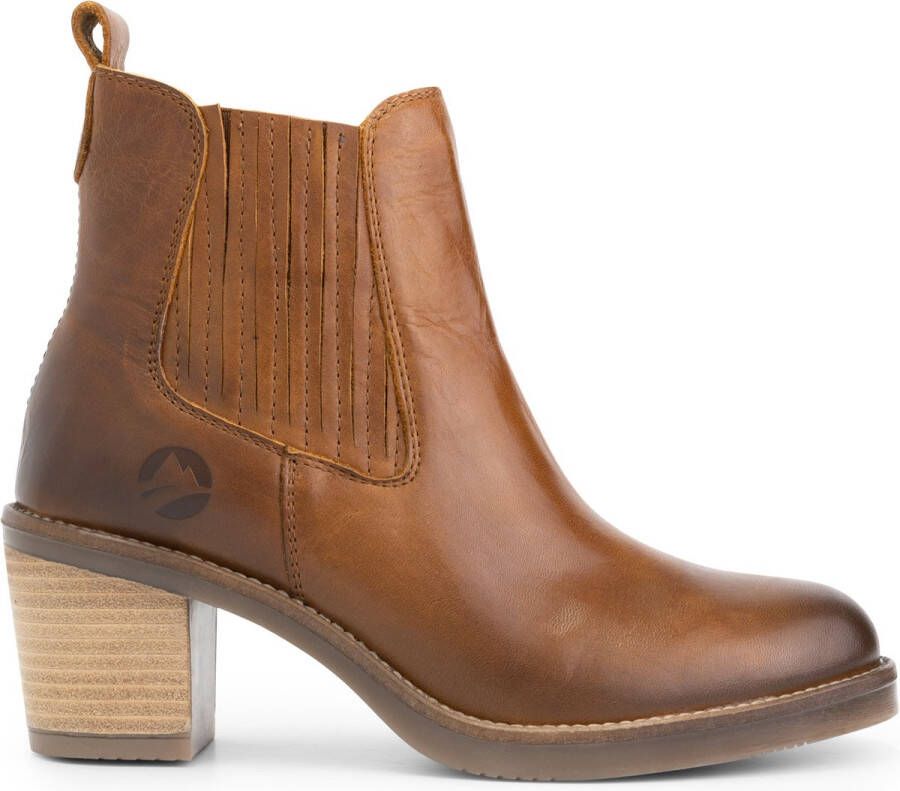 Travelin ' Carantec Dames Enkellaars met hak Leren Chesleaboots Nette schoenen vrouwen Cognac Bruin Leer