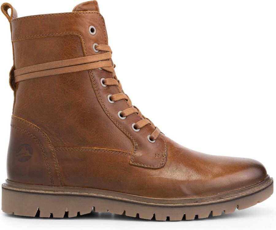 Travelin ' Erquy Heren Leren Enkellaarzen Stoere veterboots met rits Cognac  Bruin Leer - Schoenen.nl