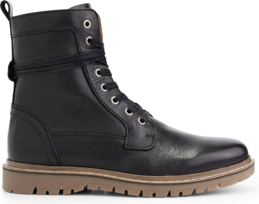 Travelin ' Erquy Heren Leren Enkellaarzen Stoere veterboots met rits Zwart Leer