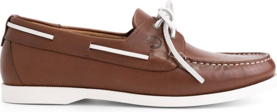 Travelin ' Exmouth Heren Leren Moccasins met veter Bootschoenen Instappers Cognac Bruin Leer