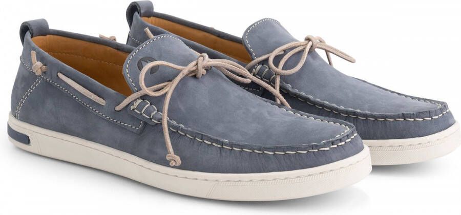 Travelin ' Falmouth Heren Leren Moccasins met veter Bootschoenen Instappers Blauw Leer