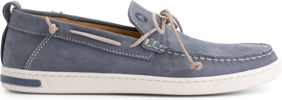 Travelin ' Falmouth Heren Leren Moccasins met veter Bootschoenen Instappers Blauw Leer