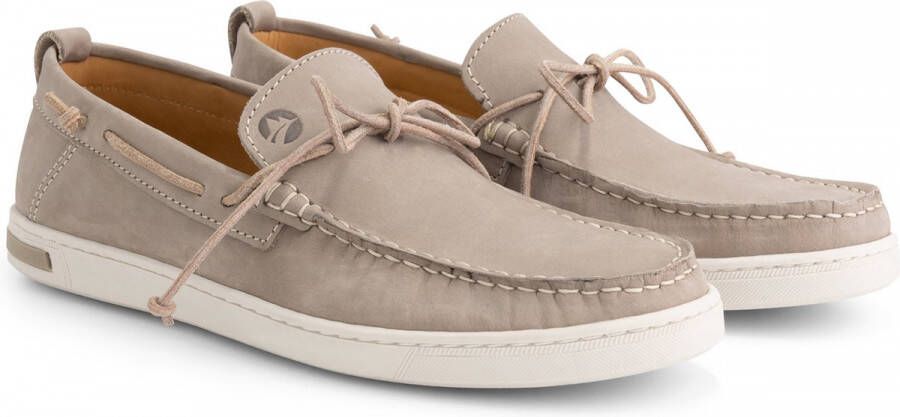 Travelin ' Falmouth Heren Leren Moccasins met veter Bootschoenen Instappers Grijs Leer