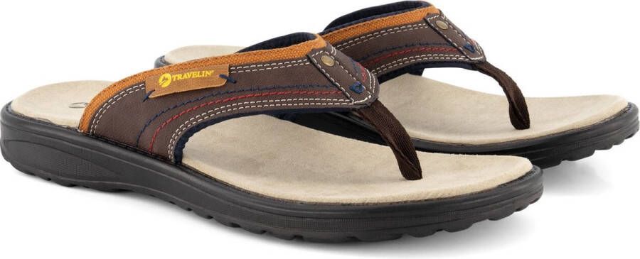 Travelin ' Fiksdal Heren Teenslipper Outdoor- Sport- en Wandelsandalen met Profielzool Bruin