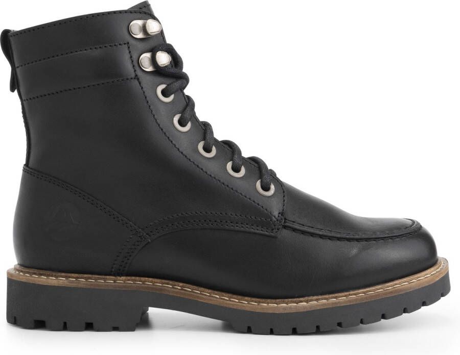 Travelin ' Haugesund Dames Leren Veterschoenen Wol gevoerde boots Zwart leer