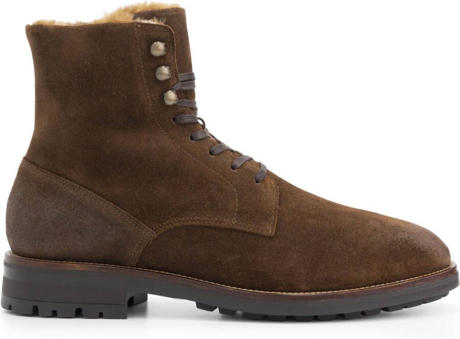 Travelin ' Hosio Heren Veterboots Lammy wollen voering Cognac bruin suede leer