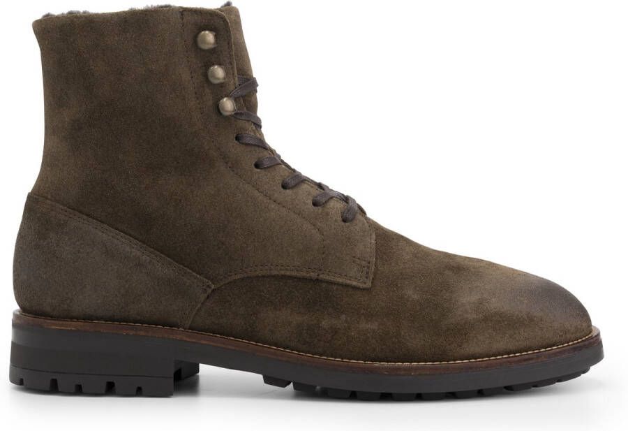 Travelin ' Hosio Heren Veterboots Lammy wollen voering Kaki Bruin suede leer