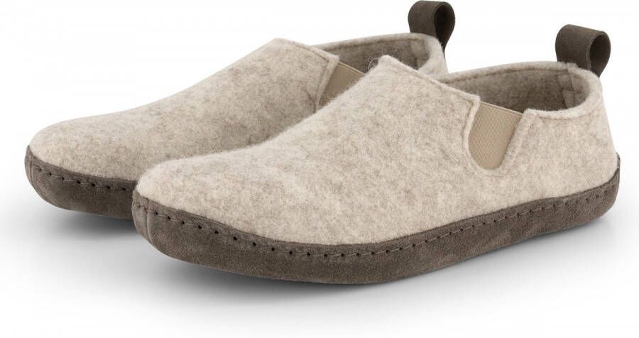 Travelin ' In Home Dames Sloffen Wollen Pantoffels Instappers met suède zool Zand Beige