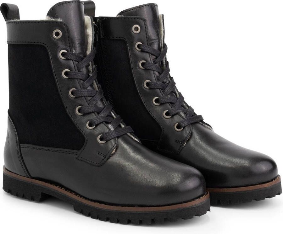 Travelin ' Kids Enkellaars Ask Veterboots met rits Wol gevoerde Kinderschoenen Zwart Leer