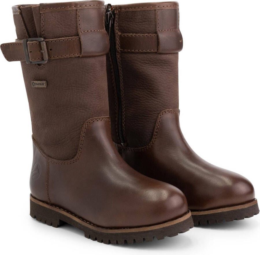 Travelin ' Kids Outdoorlaarzen Boo Wol gevoerde Kinderschoenen met rits Donkerbruin Leer