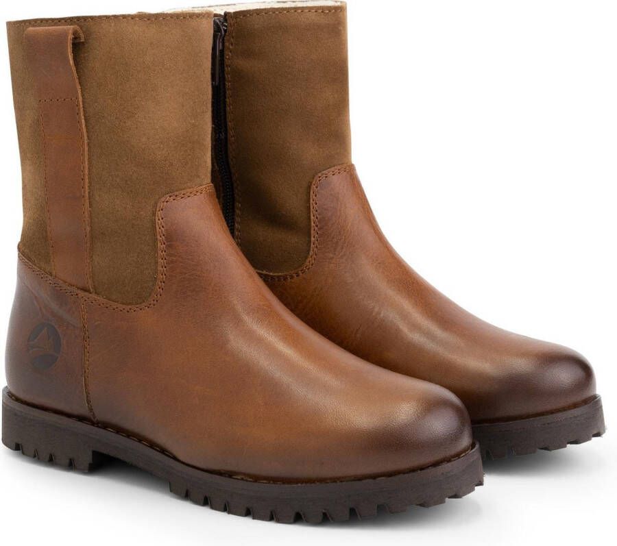 Travelin ' Kids Outdoorlaarzen Hov Wol gevoerde Kinderschoenen met rits Cognac Bruin Leer