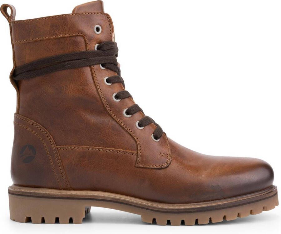 Travelin ' Kvinlog Heren Leren Veterschoenen Wol gevoerde boots Cognac leer