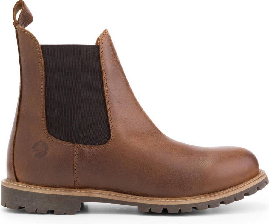 Travelin ' Leikanger Heren Leren Chelsea boot VIBRAM zool Wol gevoerd Cognac bruin leer