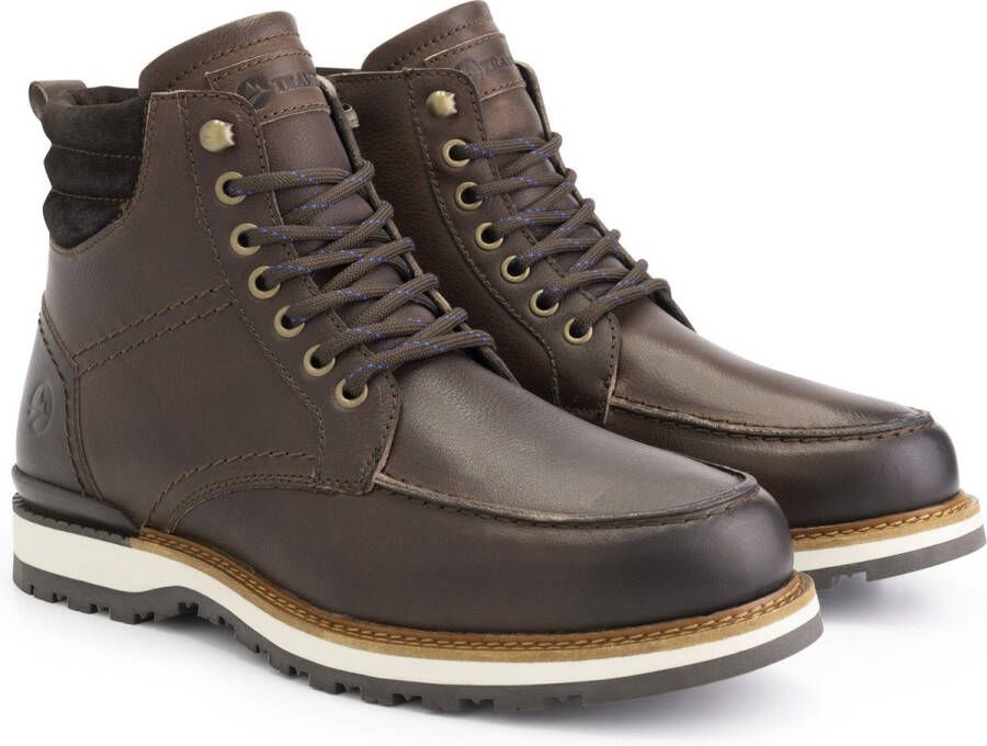 Travelin ' Lindelund Herenschoenen Halfhoge leren veterboots Sneakers wol gevoerd Bruin leer