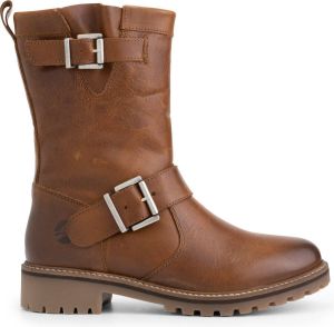 Travelin ' Marieland Leren Dames laarzen Wol gevoerde biker boots Cognac Bruin Leer