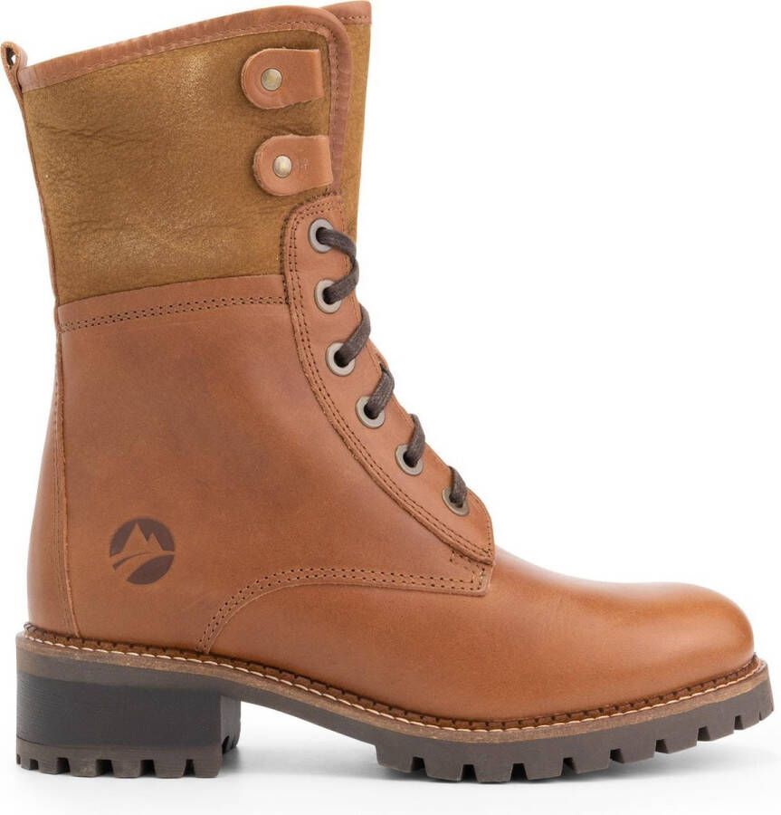Travelin Myre Leren Enkellaarzen Dames Wol gevoerd Cognac Leer