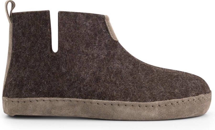 Travelin ' Stay-Home Dames hoge sloffen Wollen pantoffels Suede zool Bruin