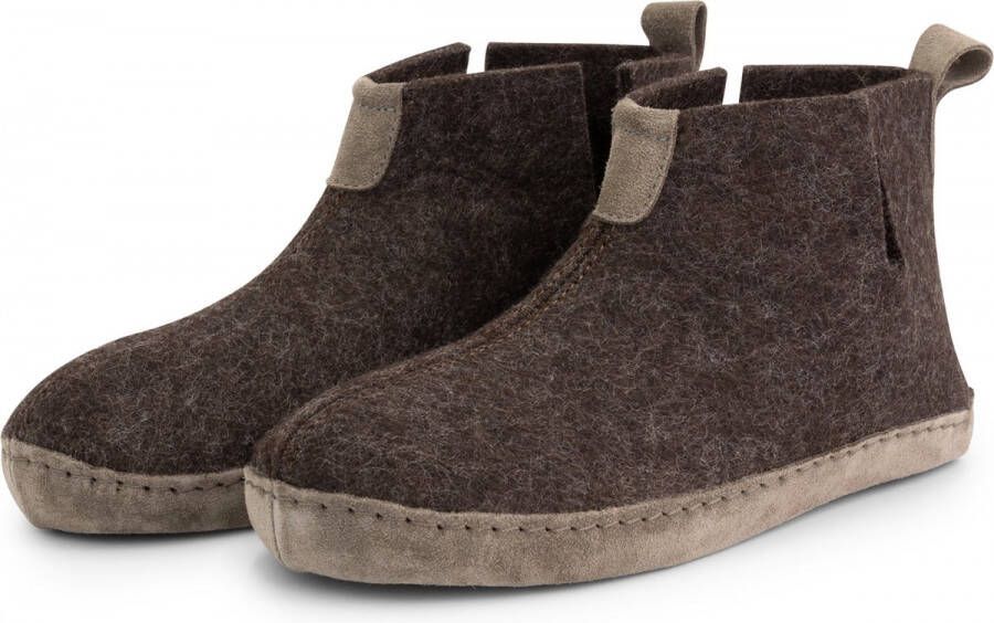Travelin ' Stay Home Dames Sloffen Wollen Pantoffels suède zool Bruin