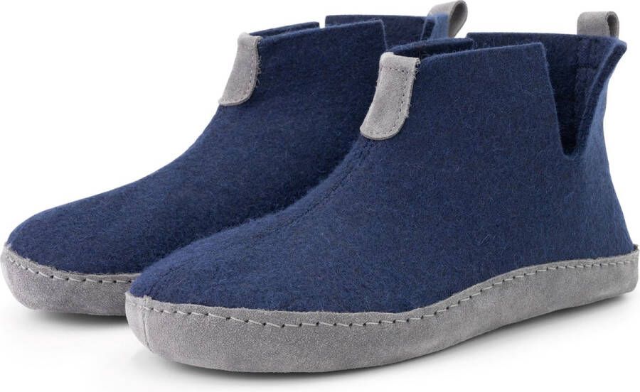 Travelin ' Stay Home Dames Sloffen Wollen Pantoffels suède zool Navy Blauw