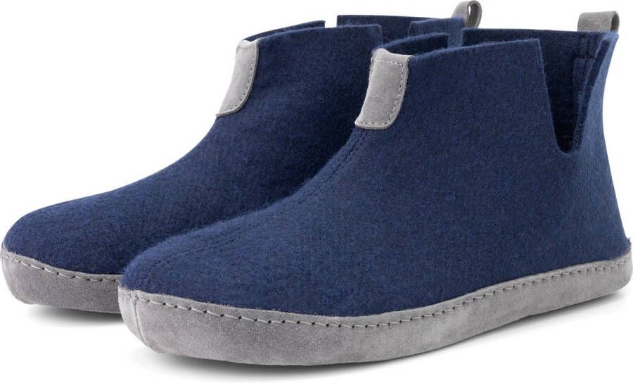 Travelin ' Stay Home Heren Sloffen Wollen Pantoffels suède zool Navy Blauw