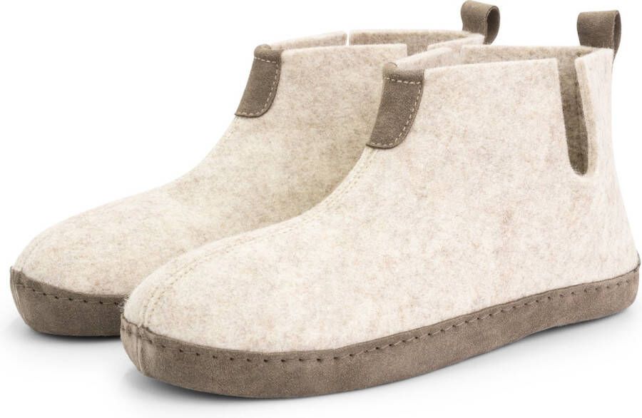 Travelin ' Stay-Home Heren Sloffen Wollen Pantoffels suède zool Zand Beige