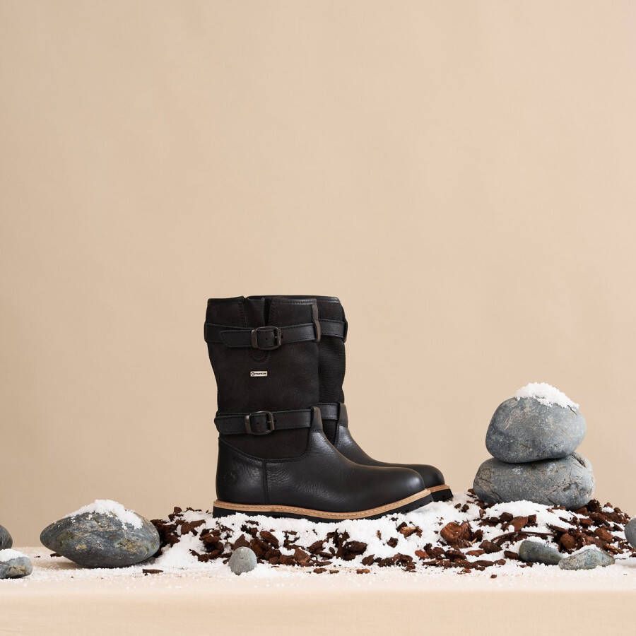 Travelin ' Sweden Dames Outdoorlaarzen Waterdicht en Ademend Wol gevoerde wandellaars Zwart Leer