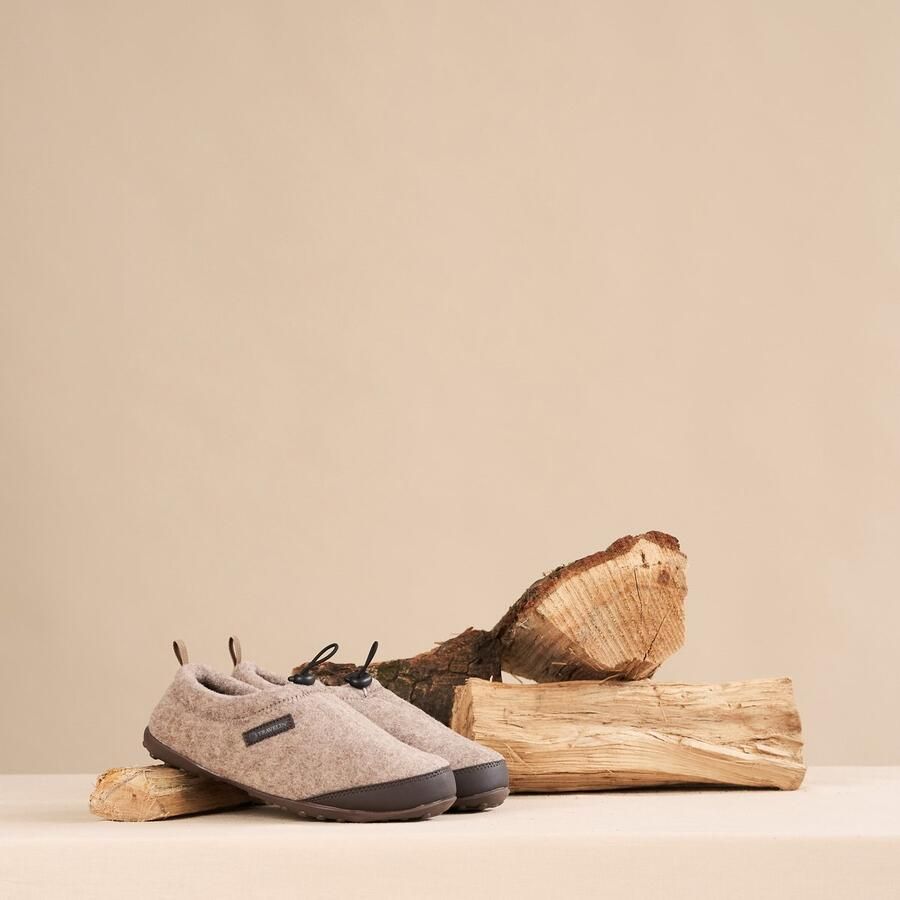 Travelin ' Back Home Dames Sloffen Wollen Pantoffels Rubberen zool Beige Zand