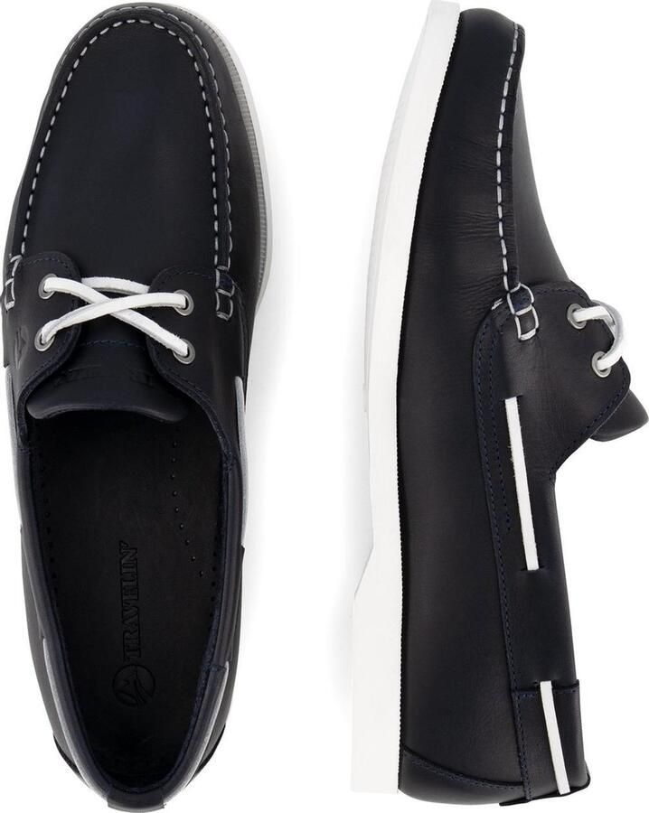 Travelin ' Exmouth Heren Leren Moccasins met veter Boot schoen Blauw Leer - Foto 5