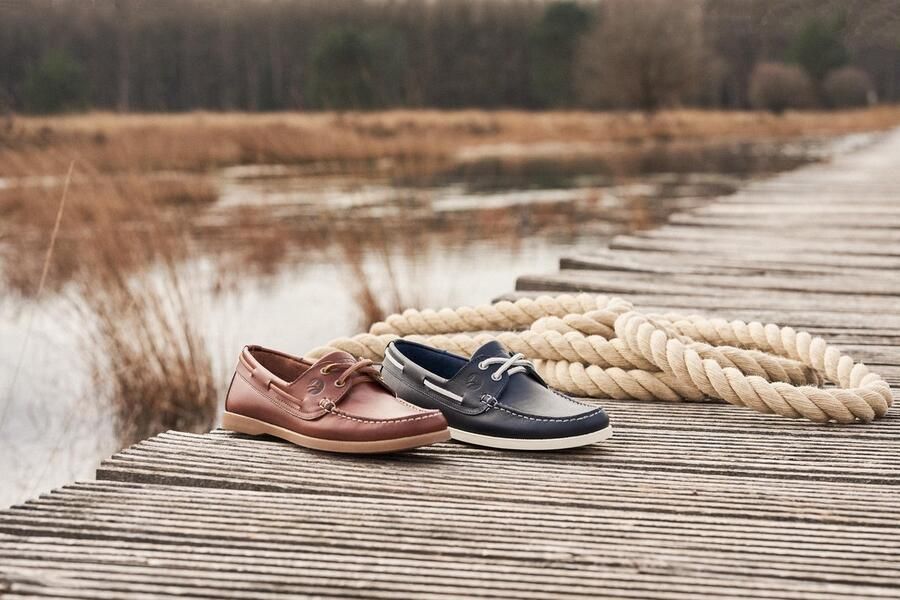 Travelin ' Exmouth Heren Leren Moccasins met veter Boot schoen Blauw Leer - Foto 6