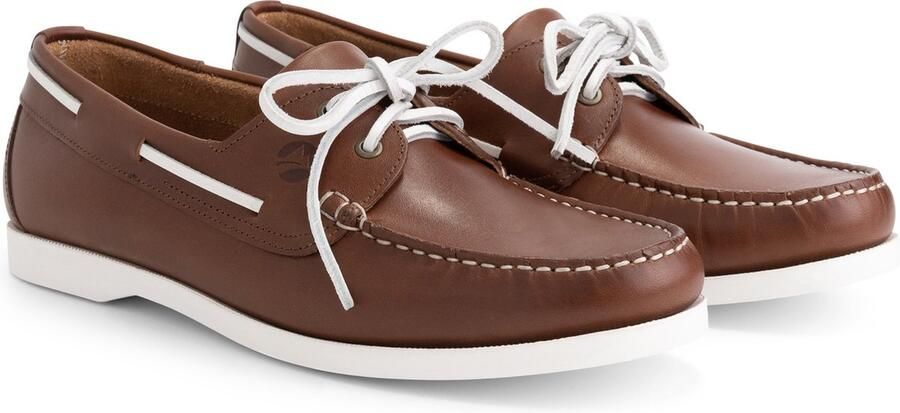 Travelin ' Exmouth Heren Leren Moccasins met veter Bootschoenen Instappers Cognac Bruin Leer - Foto 7
