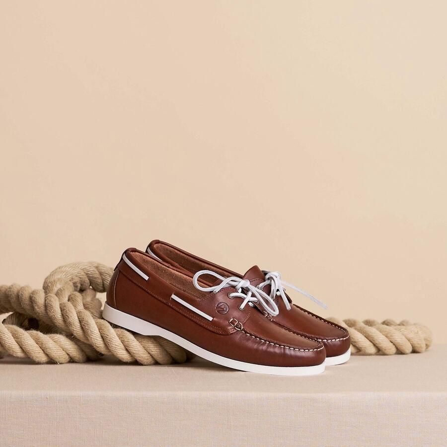Travelin ' Exmouth Heren Leren Moccasins met veter Bootschoenen Instappers Cognac Bruin Leer - Foto 2
