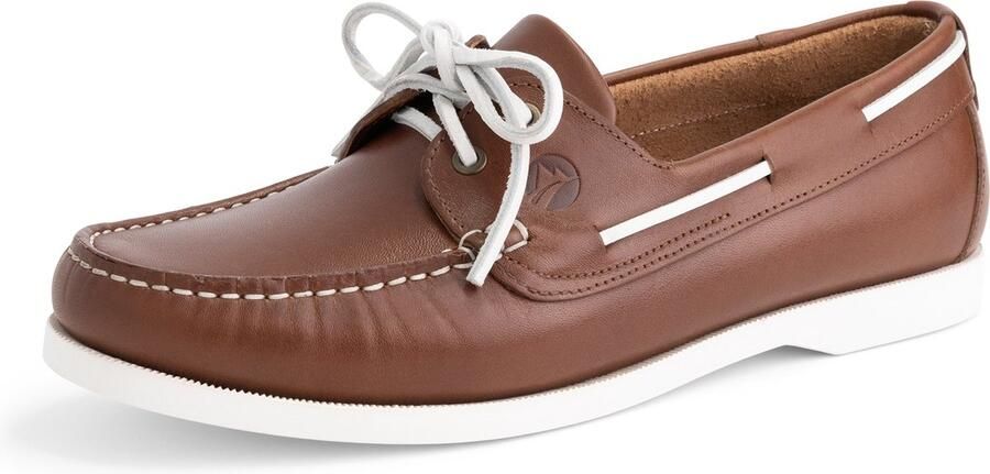 Travelin ' Exmouth Heren Leren Moccasins met veter Bootschoenen Instappers Cognac Bruin Leer - Foto 6