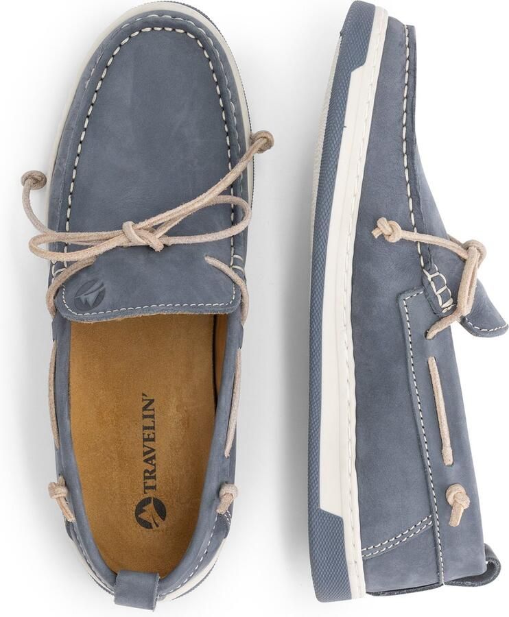 Travelin ' Falmouth Dames Leren Moccasins met veter Bootschoenen Instappers Blauw Leer - Foto 6