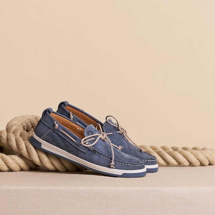 Travelin ' Falmouth Heren Leren Moccasins met veter Bootschoenen Instappers Blauw Leer - Foto 2