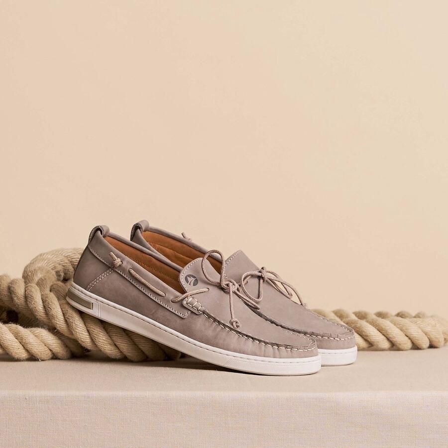 Travelin ' Falmouth Heren Leren Moccasins met veter Bootschoenen Instappers Grijs Leer - Foto 3