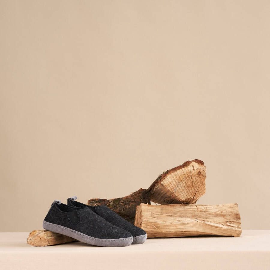 Travelin ' In-Home Dames Sloffen Wollen Pantoffels Instappers met suède zool Donkergrijs