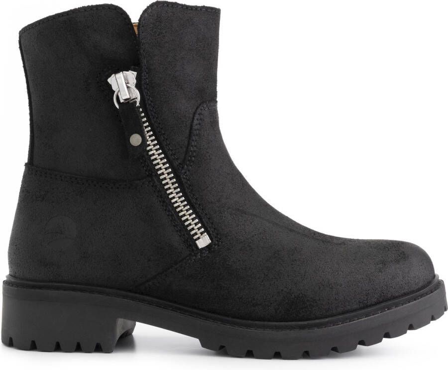 Travelin ' Venning Dames leren enkellaarsjes met rits Suede Leren boots Zwart leer