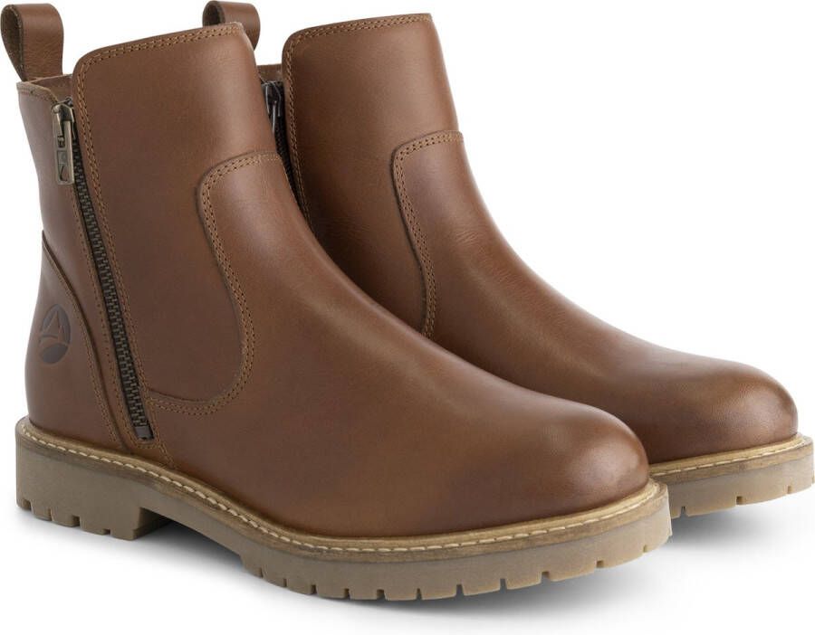 Travelin ' Vestmar Dames leren enkellaarsjes met rits Leren boots vrouwen Cognac leer