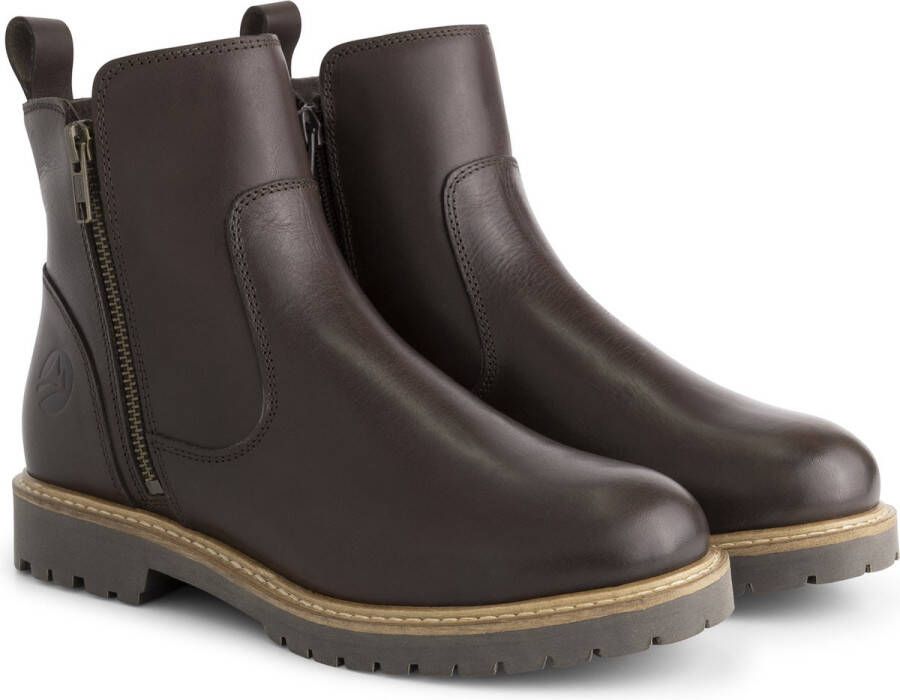 Travelin ' Vestmar Dames leren enkellaarsjes met rits Leren boots vrouwen Donkerbruin leer