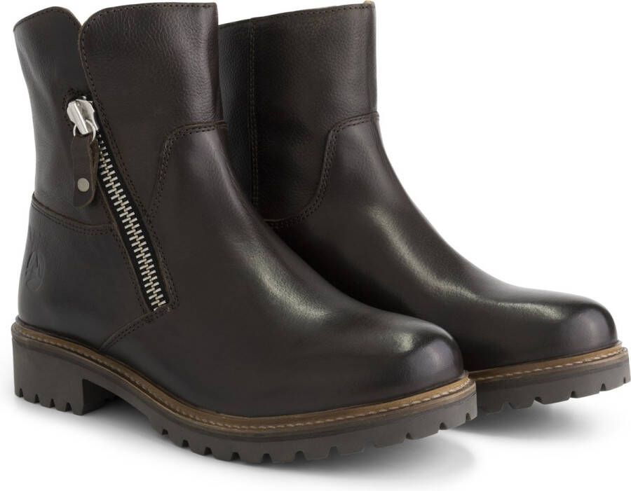 Travelin ' Villendrup Dames leren enkellaarsjes met rits Leren boots Donkerbruin leer