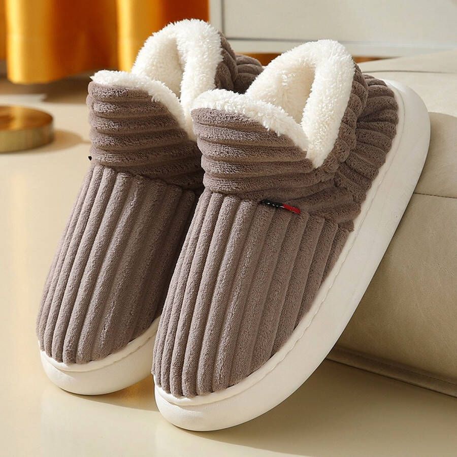 Trend spot Pantoffels Warme Ribstof Sloffen Arctic Velvet Voering Antislip Zool Bruin