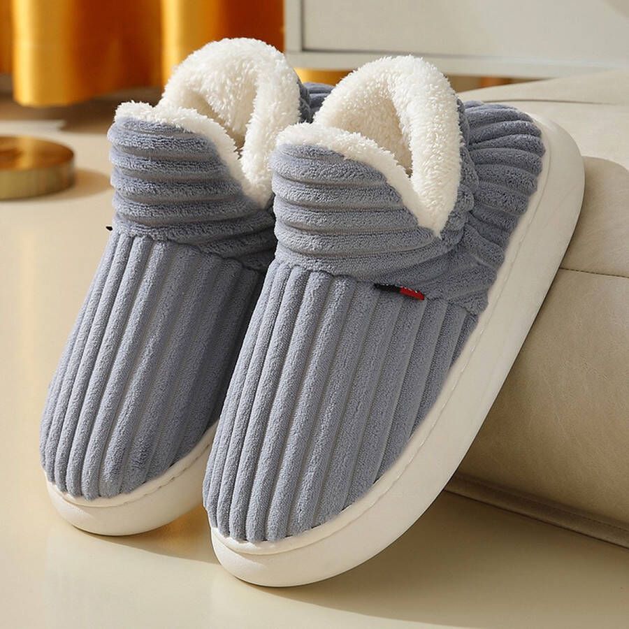 Trend spot Pantoffels Warme Ribstof Sloffen Arctic Velvet Voering Antislip Zool Grijs