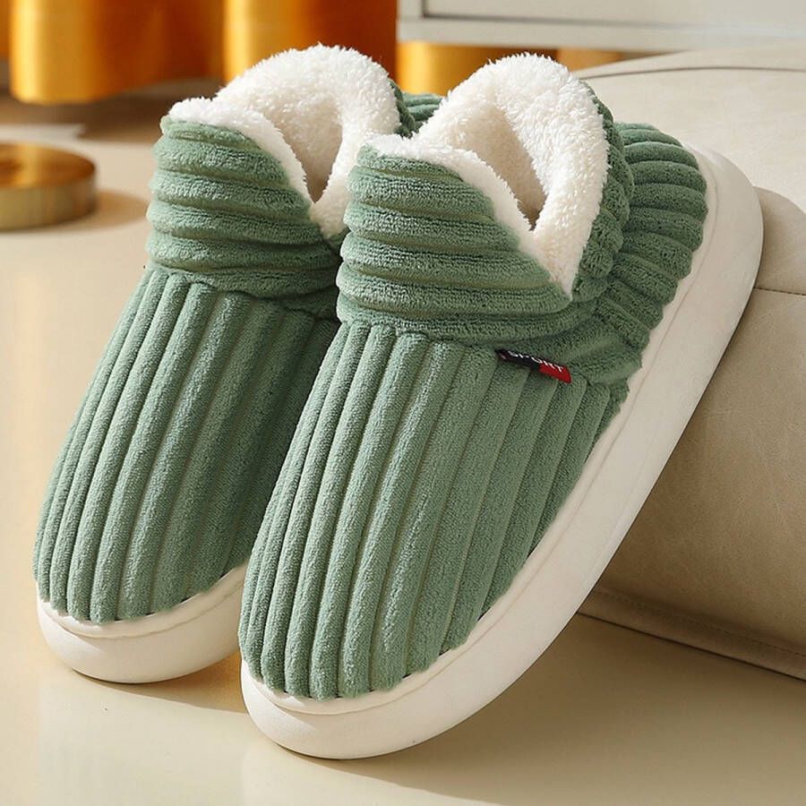 Trend spot Pantoffels Warme Ribstof Sloffen Arctic Velvet Voering Antislip Zool Groen