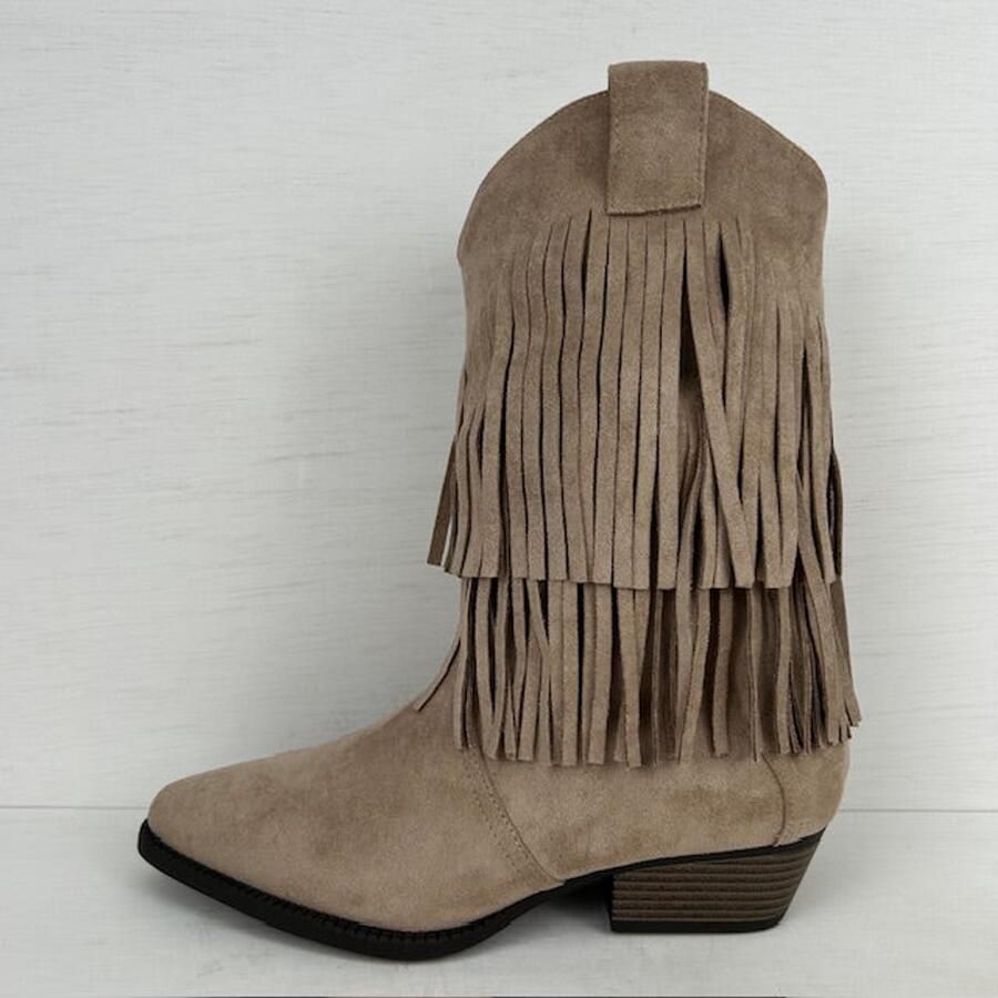 Trendy cowboylaarzen met franjes khaki