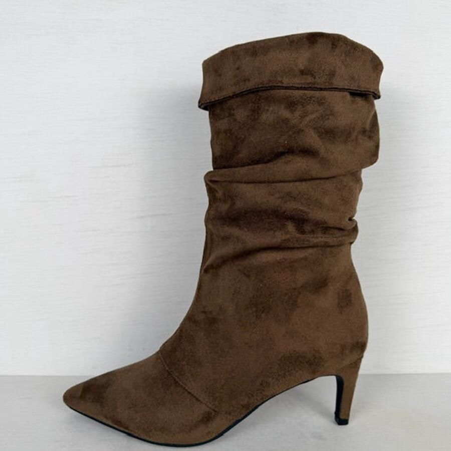 Trendy slouchy laarzen met naaldhakje lichtbruin Bruin