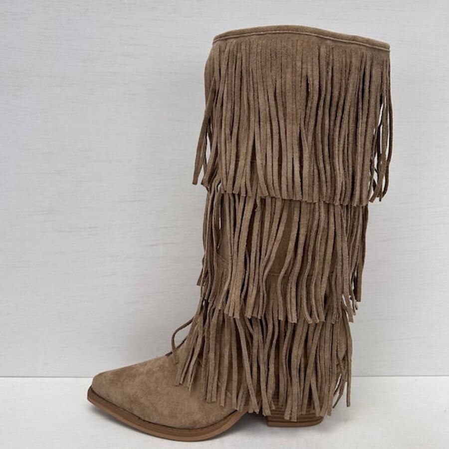 Trendy suèdine cowboylaarzen met franjes khaki - Foto 1