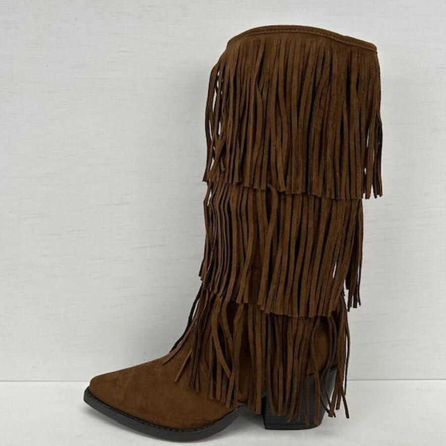 Trendy suèdine cowboylaarzen met franjes lichtbruin Bruin