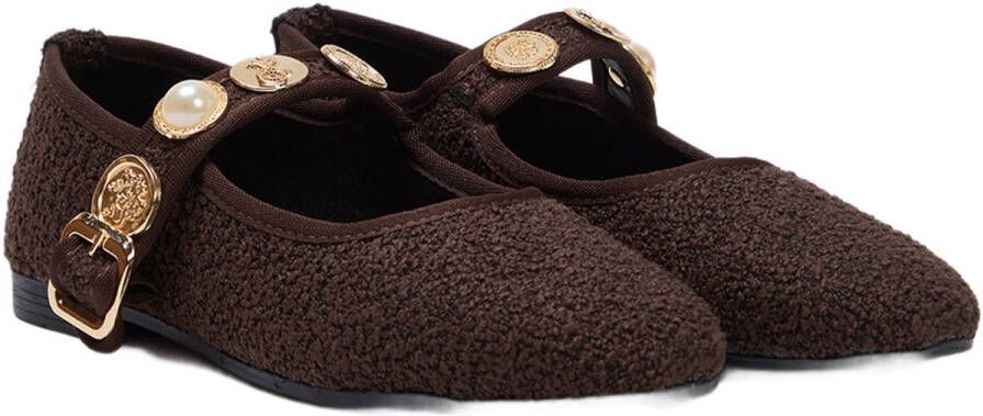 TRENDYOL SHOES Zwarte Gesp Accessoire Detail Ronde Neus Tweed Mary Jane Dames Ballerina Belastingss25Be00011